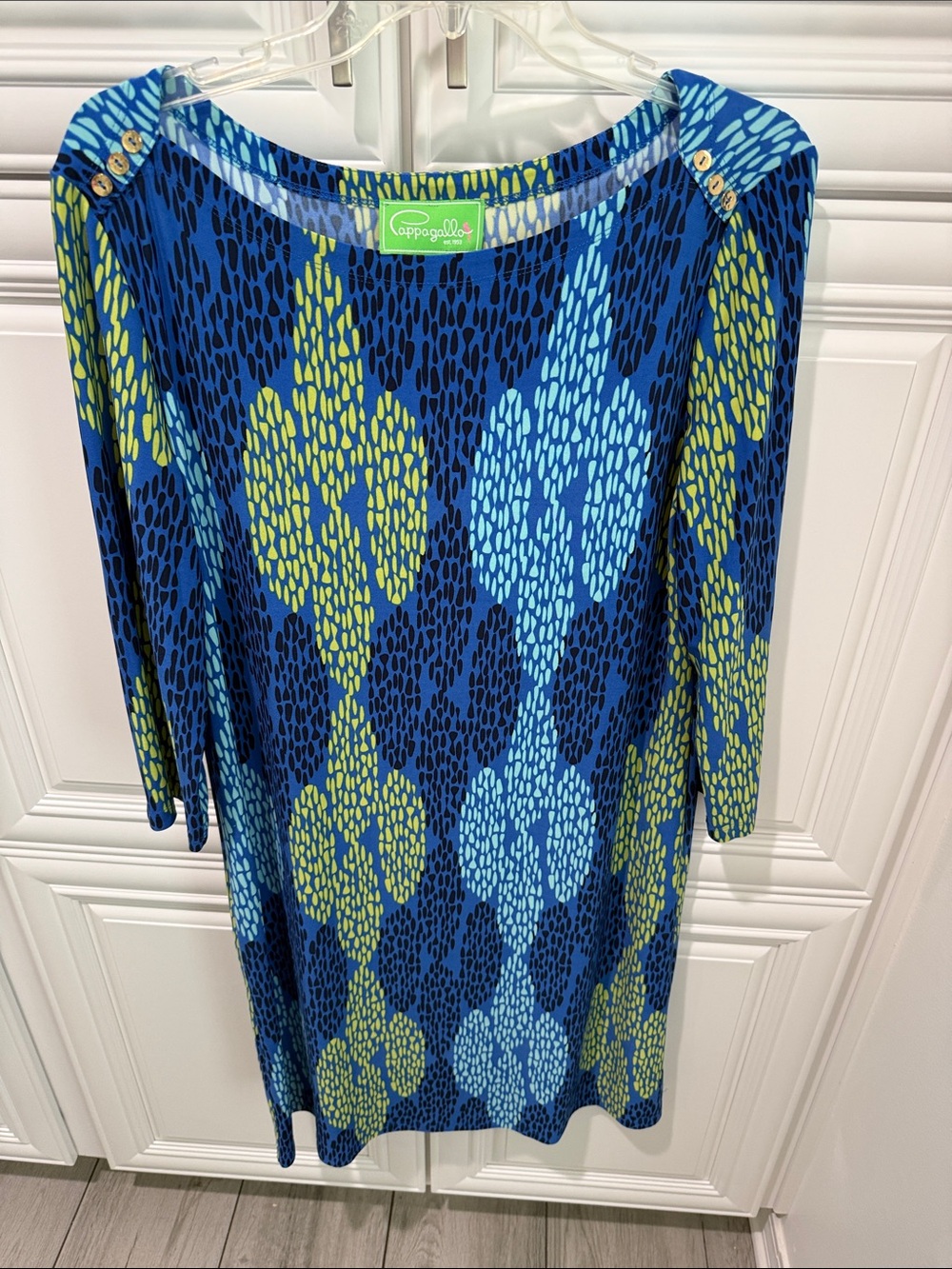Pappagallo Blue & Lime Abstract Pattern Long Sleeve Dress